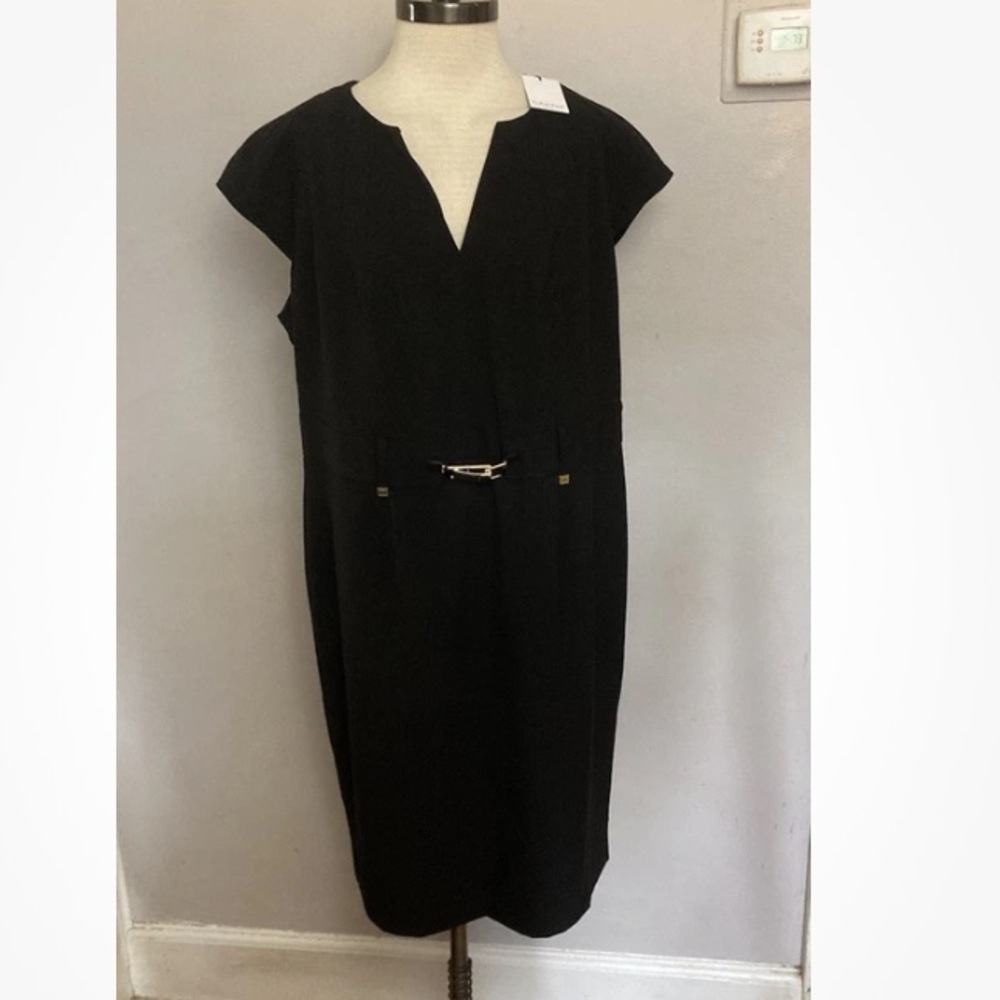 5-10 Calvin Klein Black suiting Dress Goldtone Hardware 16w NWT